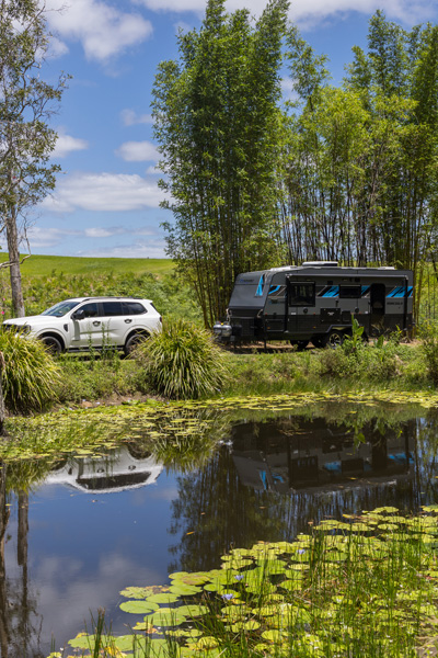 Car towing the Marcoola caravan